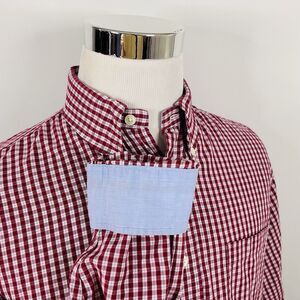 Brooks Brothers Large Regent Casual Shirt Red White Blue Plaid Flip Cuffs Cotton